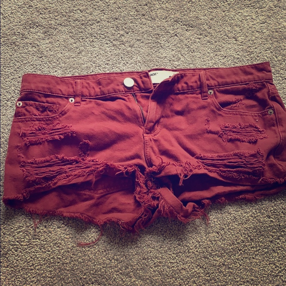Maroon Ripped Shorts